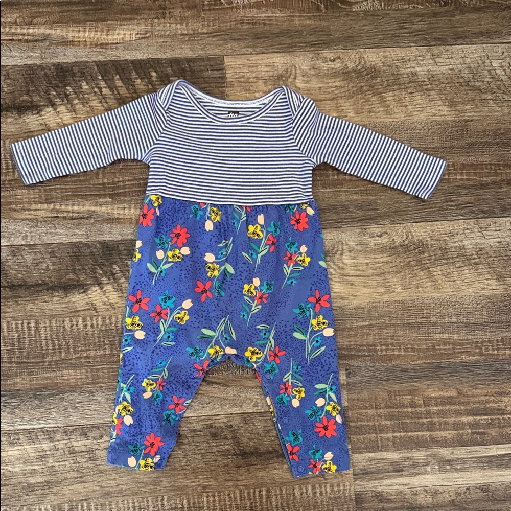 Tea Collection Blue and White Striped/Floral One Piece